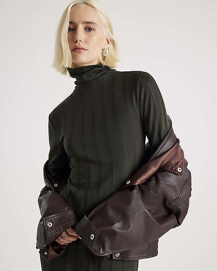 River Island Green Cosy Wide Rib Midi Dress