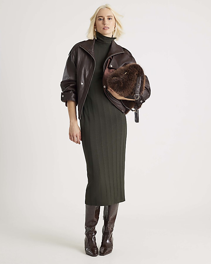 River Island Green Cosy Wide Rib Midi Dress