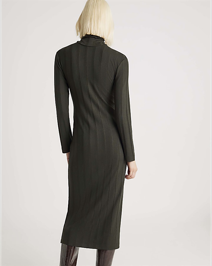 River Island Green Cosy Wide Rib Midi Dress