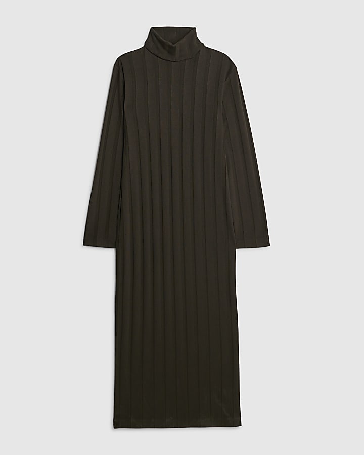 river island Green Cosy Wide Rib Midi Dress