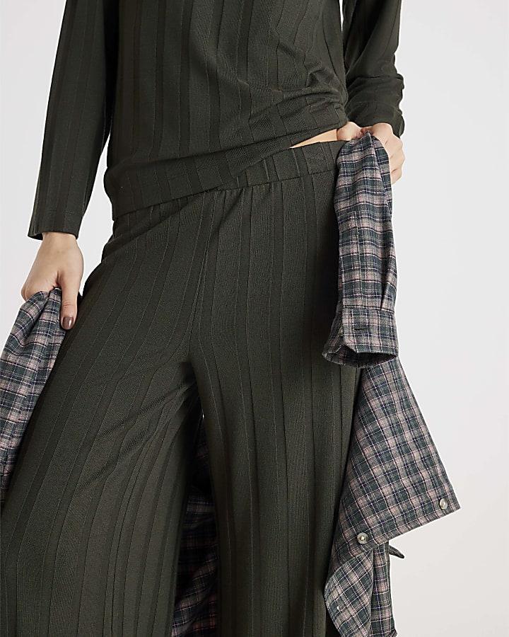 River Island Green Cosy Wide Ribbed Trousers