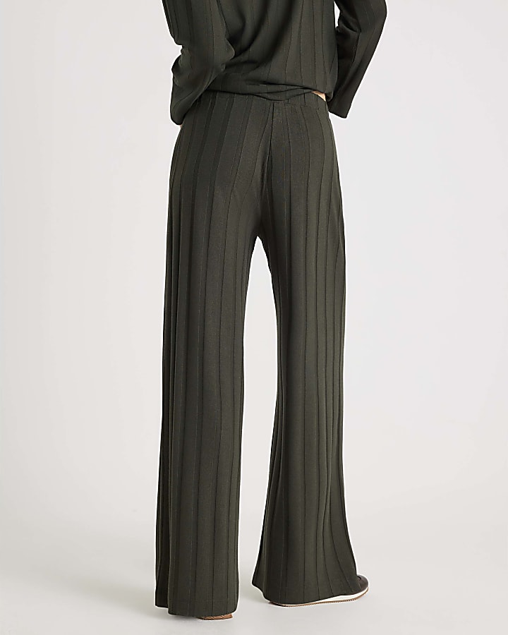 River Island Green Cosy Wide Ribbed Trousers
