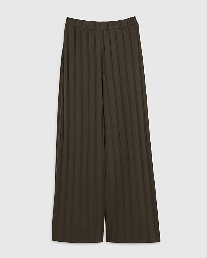 river island Green Cosy Wide Ribbed Trousers