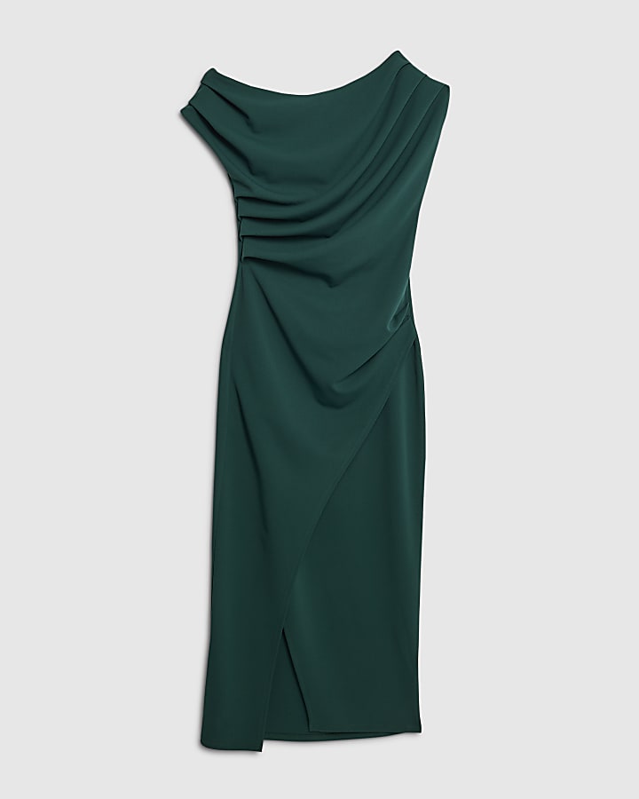 river island Green Drape Midi Dress