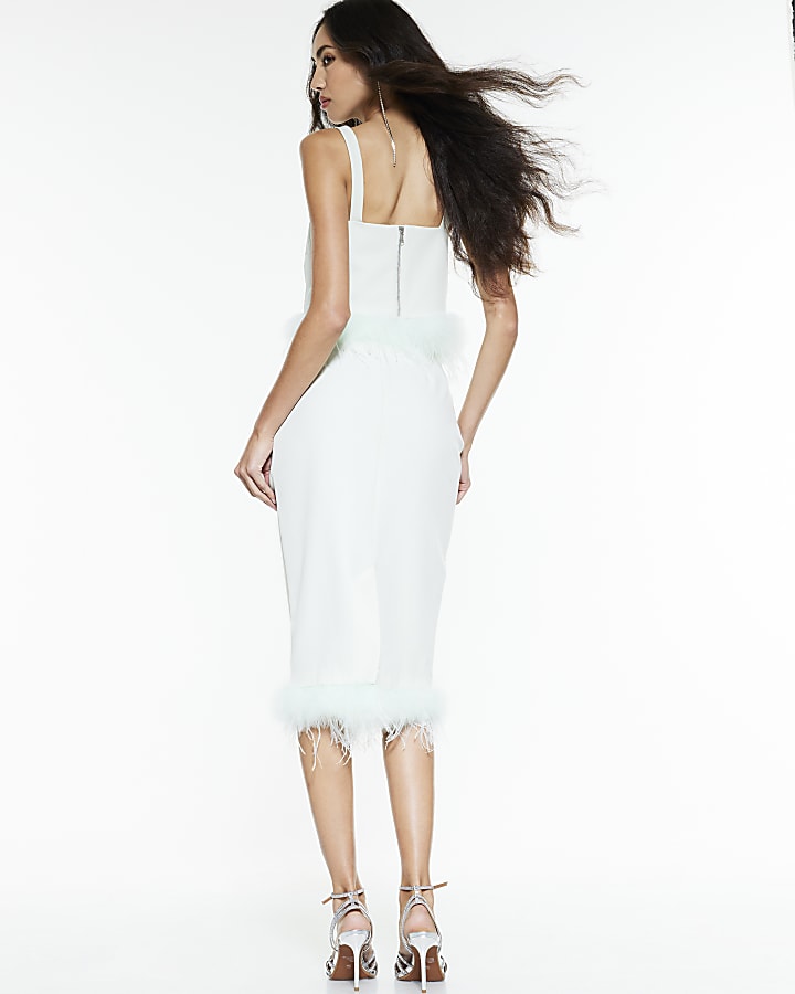 River Island Green Feather Trim Midi Skirt