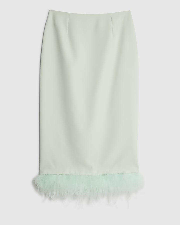 river island Green Feather Trim Midi Skirt