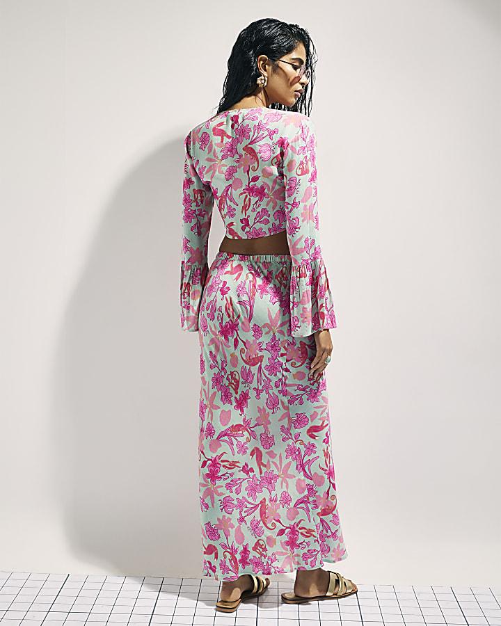 River Island Green Floral Maxi Beach Skirt