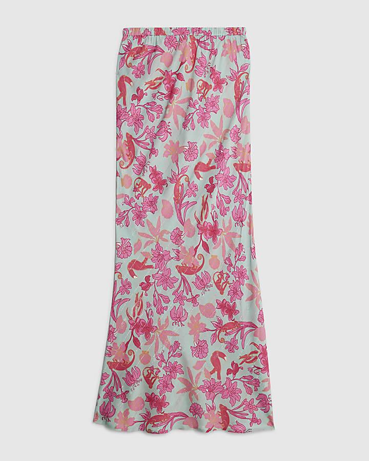 river island Green Floral Maxi Beach Skirt