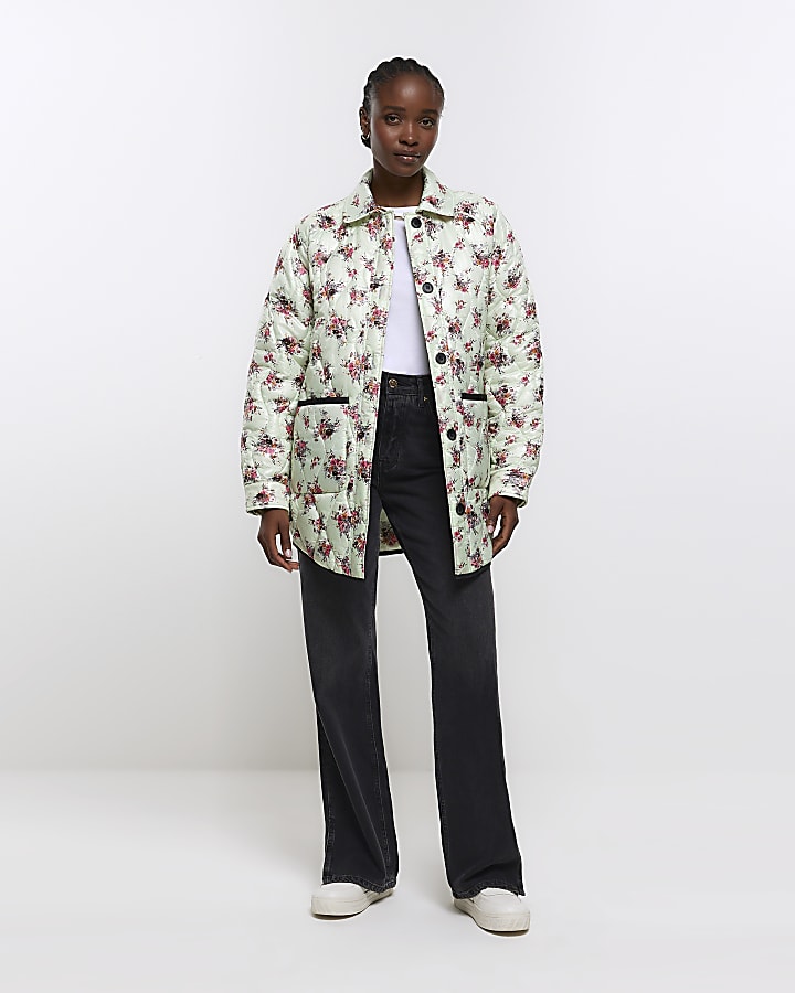 River Island Green Floral Padded Jacket