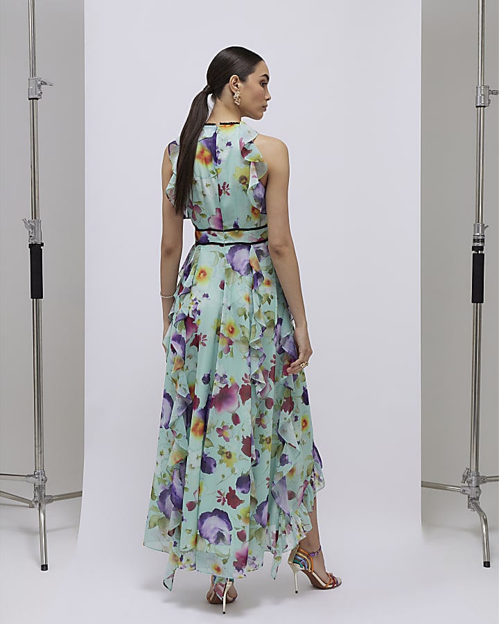 River Island Green Floral Sleeveless Midi Dress