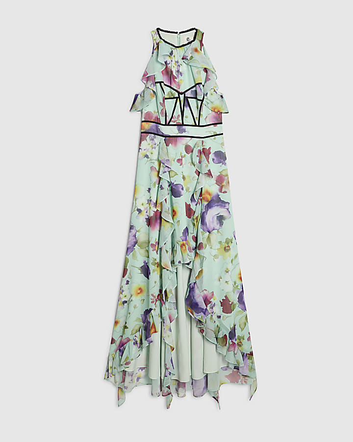 river island Green Floral Sleeveless Midi Dress