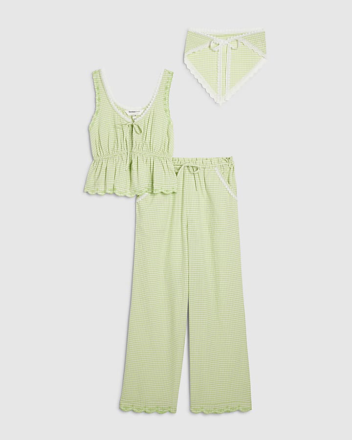 river island Green Gingham Pyjama Set