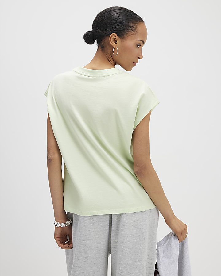 River Island Green Grown On Sleeve T-Shirt