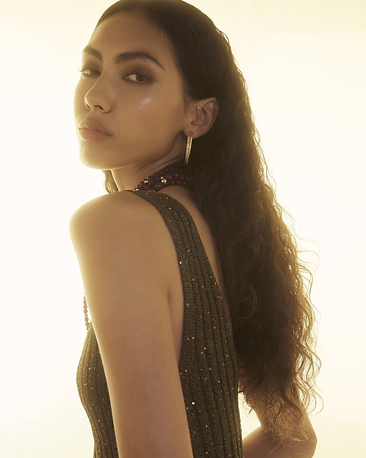 River Island Green Knit Sequin Maxi Dress