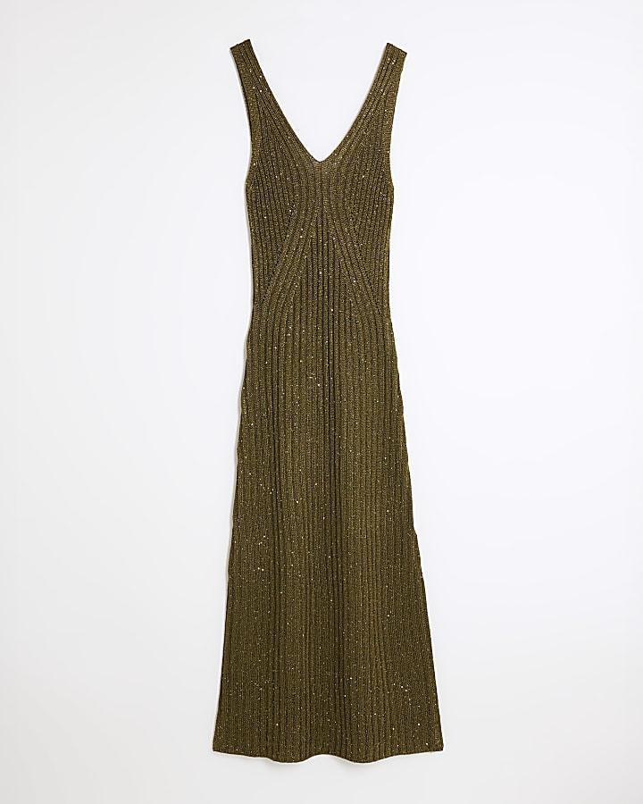 river island Green Knit Sequin Maxi Dress