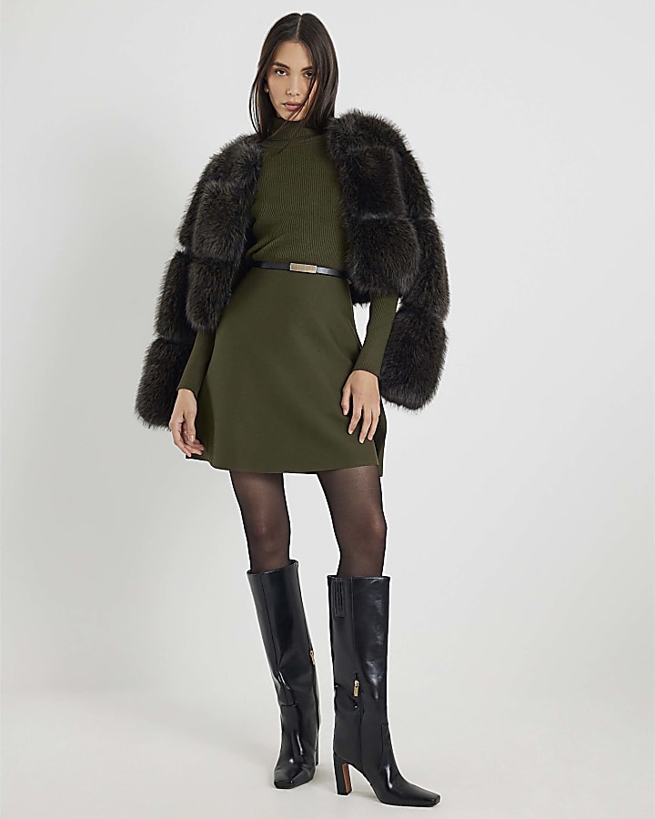 River Island Green Knitted Belted Mini Dress