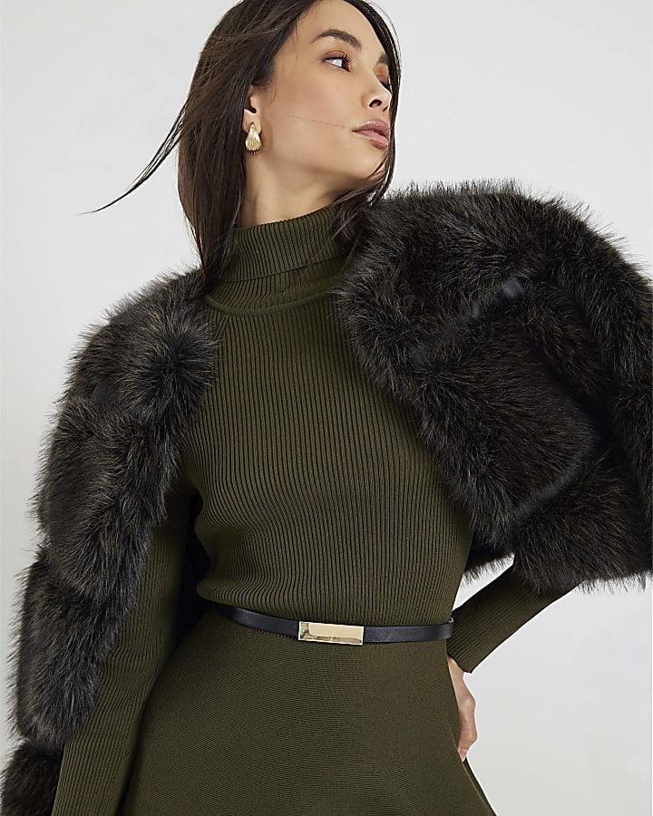 River Island Green Knitted Belted Mini Dress