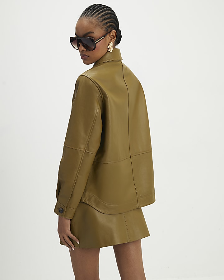River Island Green Leather Overshirt