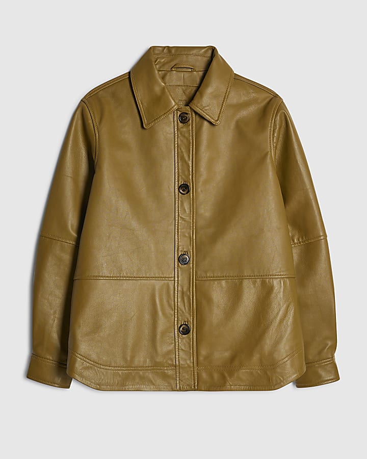 river island Green Leather Overshirt