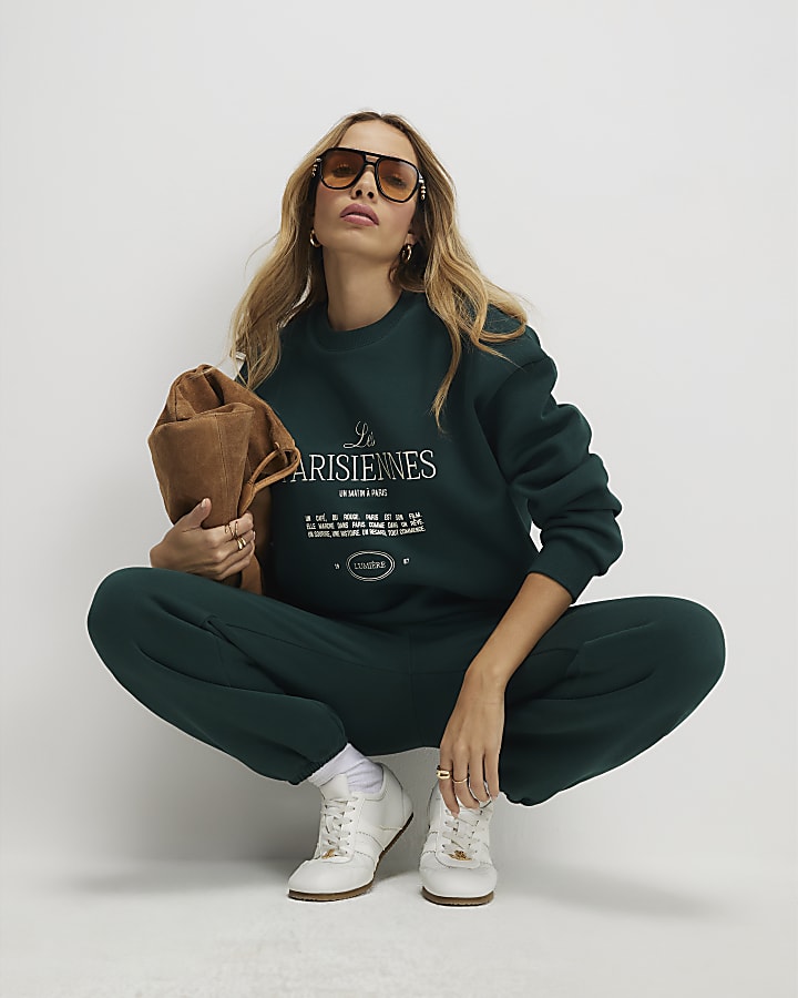 River Island Green Les Parisiennes Sweatshirt