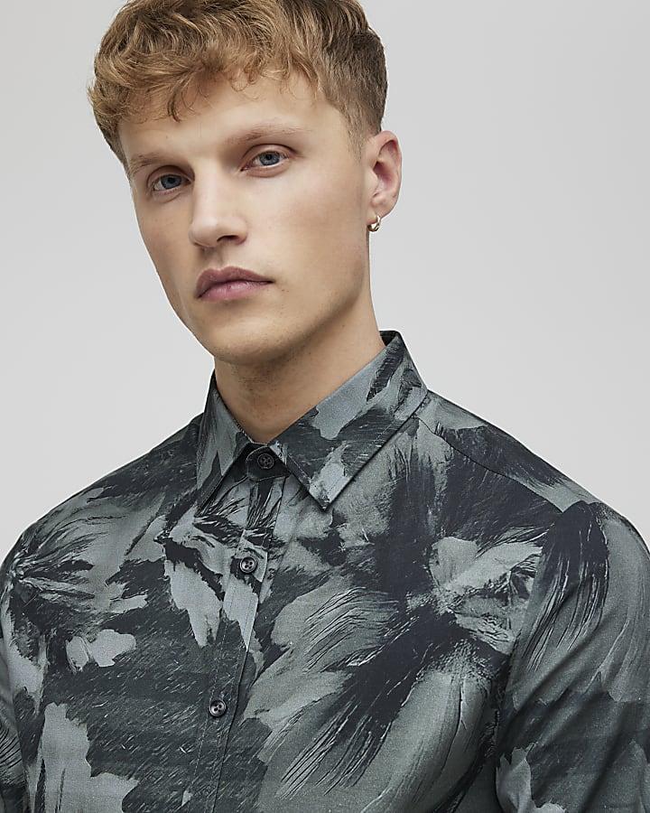 River Island Green Muscle Fit Floral Shirt