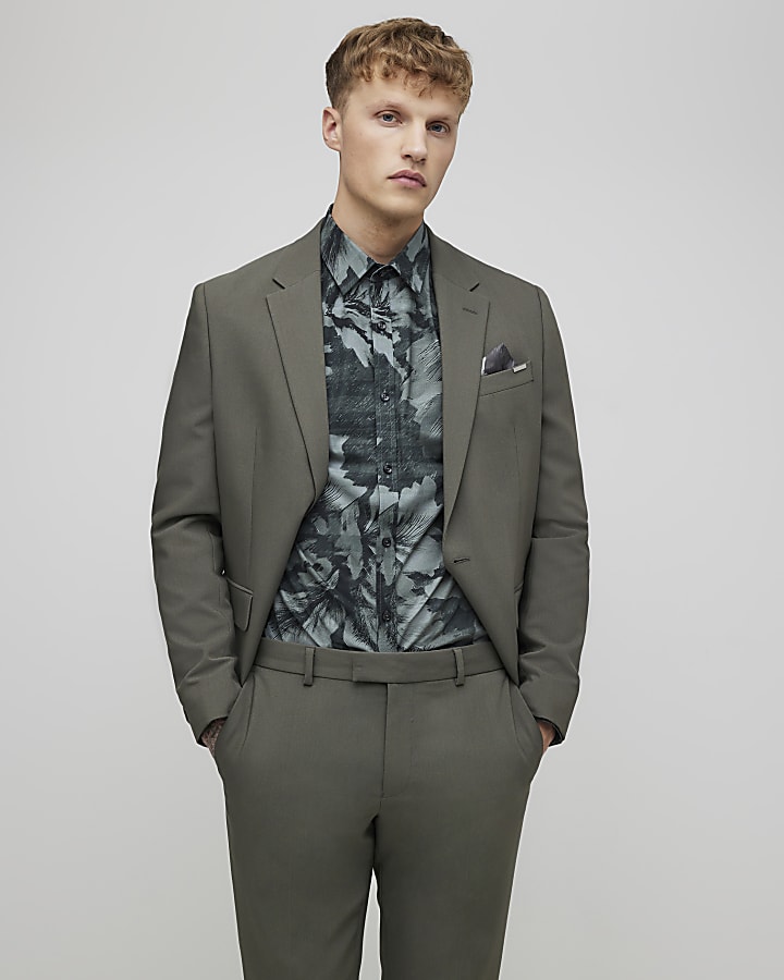 River Island Green Muscle Fit Floral Shirt