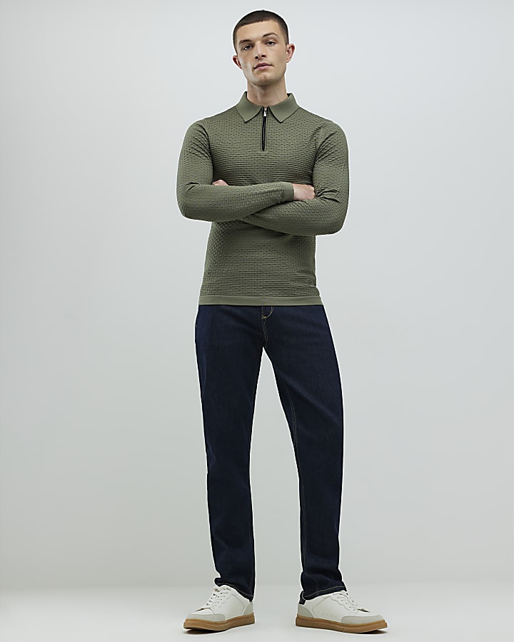 River Island Green Muscle Fit Hexagon Polo Shirt