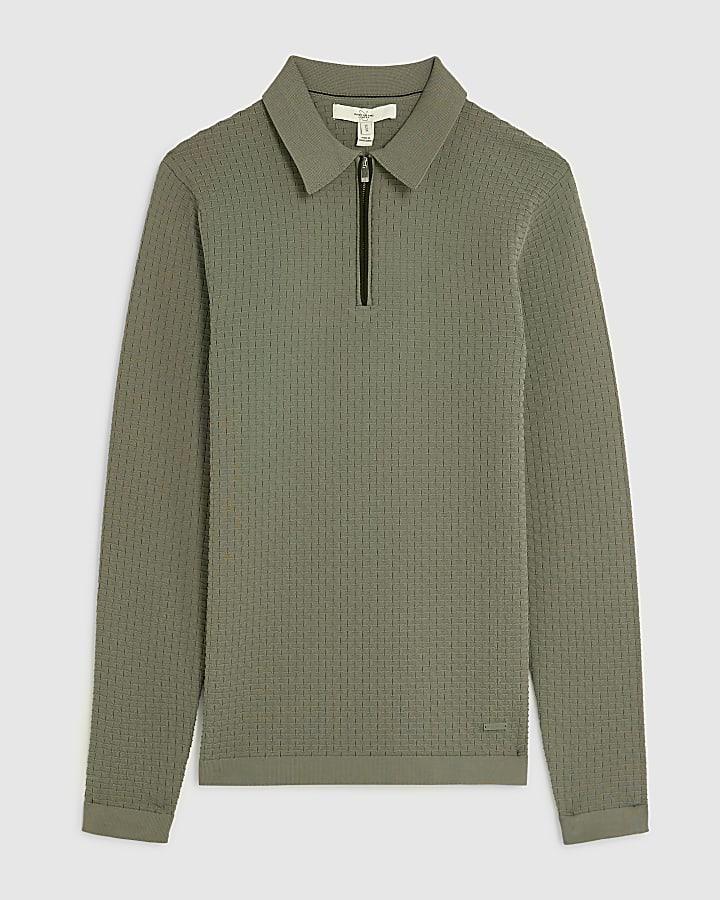 river island Green Muscle Fit Hexagon Polo Shirt