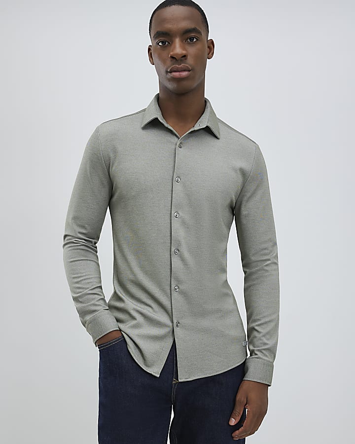 River Island Green Muscle Fit Pique Shirt