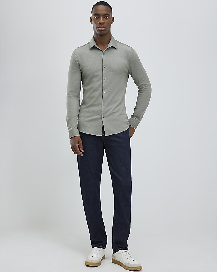 River Island Green Muscle Fit Pique Shirt