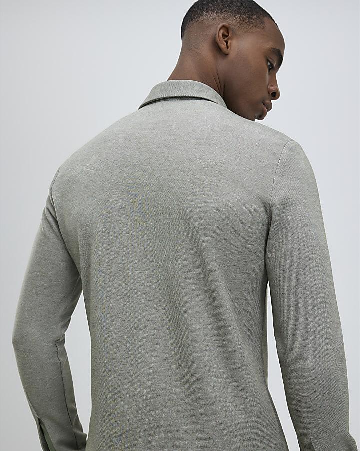 river island Green Muscle Fit Pique Shirt
