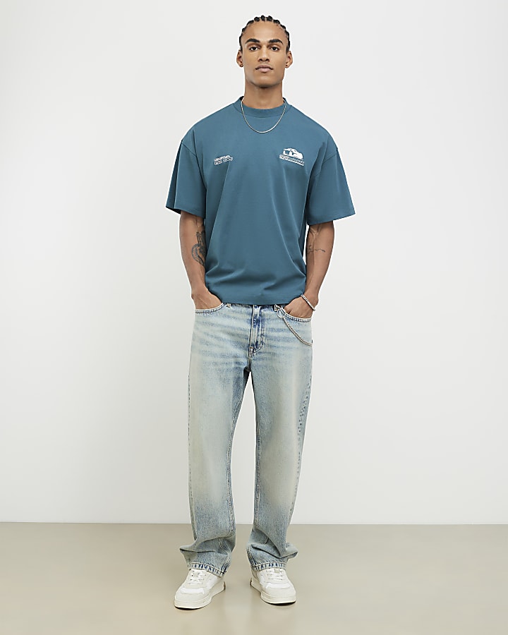 River Island Green Oversized Fit Racing T-Shirt