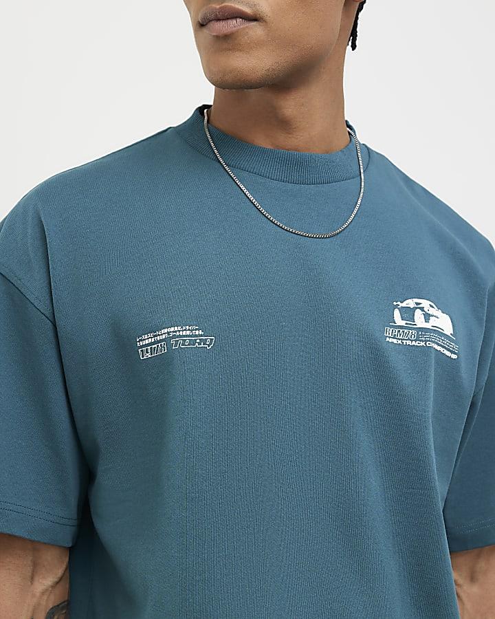River Island Green Oversized Fit Racing T-Shirt