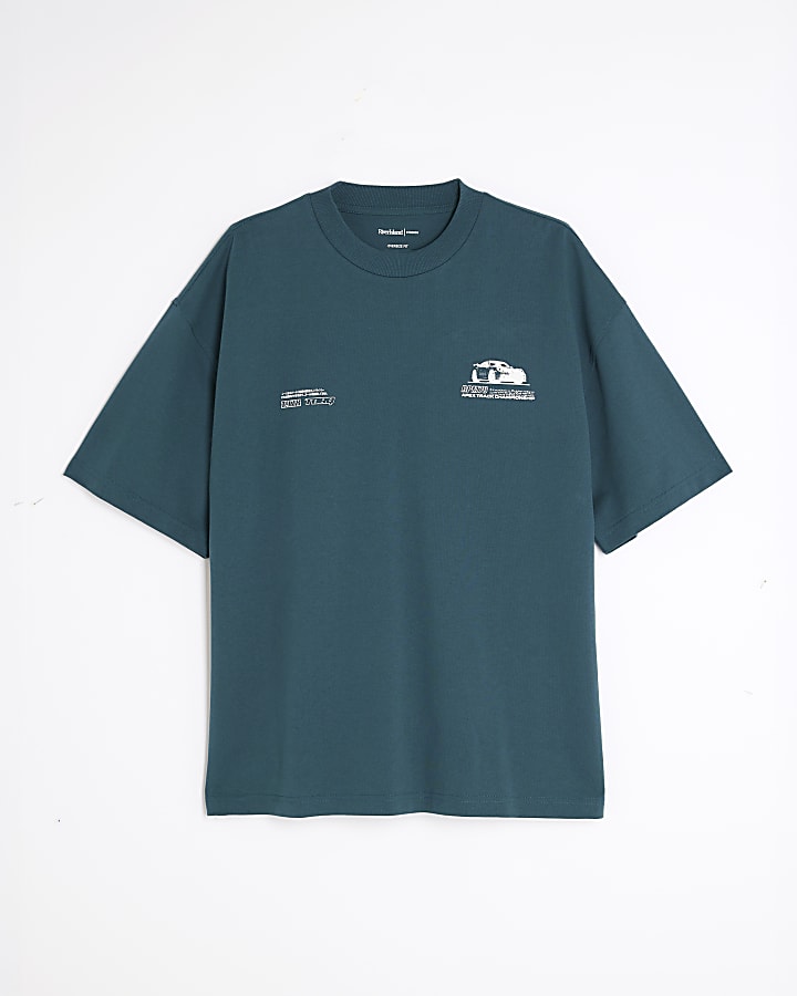 river island Green Oversized Fit Racing T-Shirt