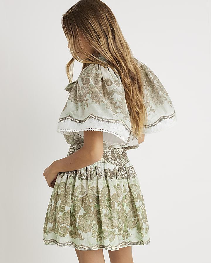 River Island Green Printed Mini Rara Skirt