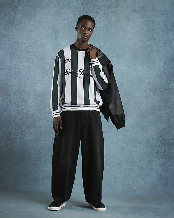 River Island Green Regular Fit Stripe Saint Jumper