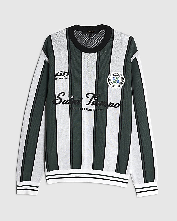 river island Green Regular Fit Stripe Saint Jumper