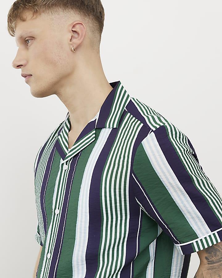 River Island Green Regular Fit Stripe Shirt