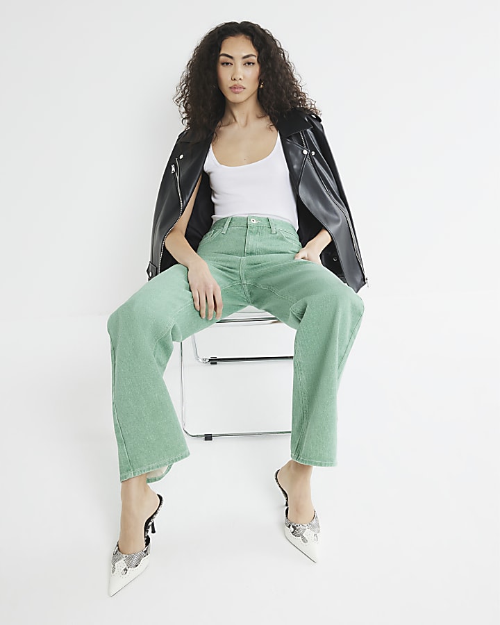 River Island Green Relaxed Straight Jeans