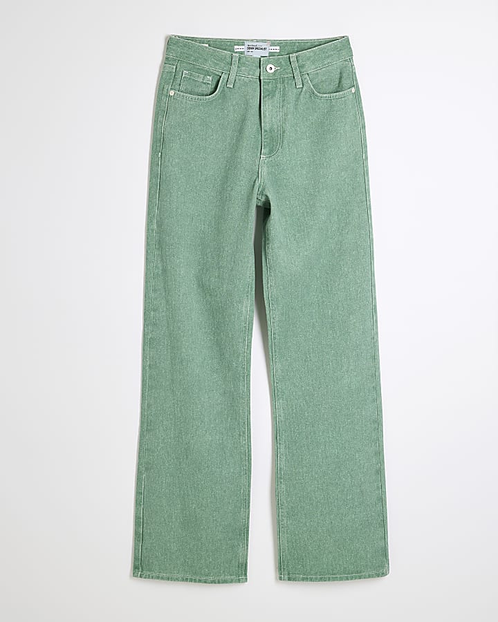 river island Green Relaxed Straight Jeans