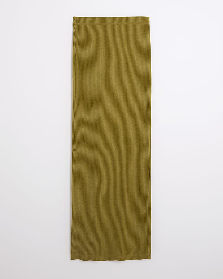 river island Green Ribbed Midi Skirt