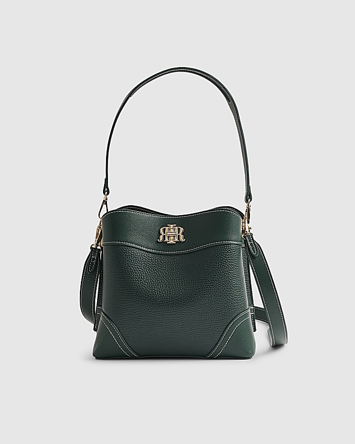 River Island Green RIR Lock Front Bucket Bag