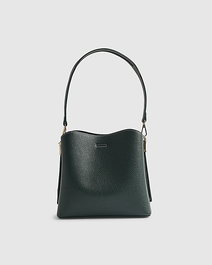 River Island Green RIR Lock Front Bucket Bag