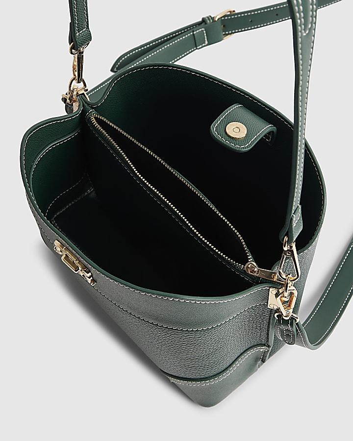 river island Green RIR Lock Front Bucket Bag
