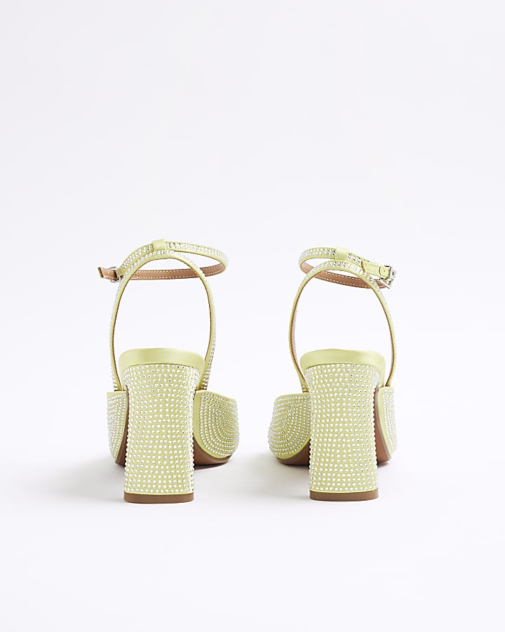 River Island Green Satin Diamante Heeled Sandals