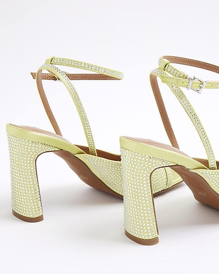 river island Green Satin Diamante Heeled Sandals