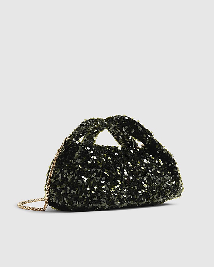 River Island Green Sequin Grab Clutch Bag