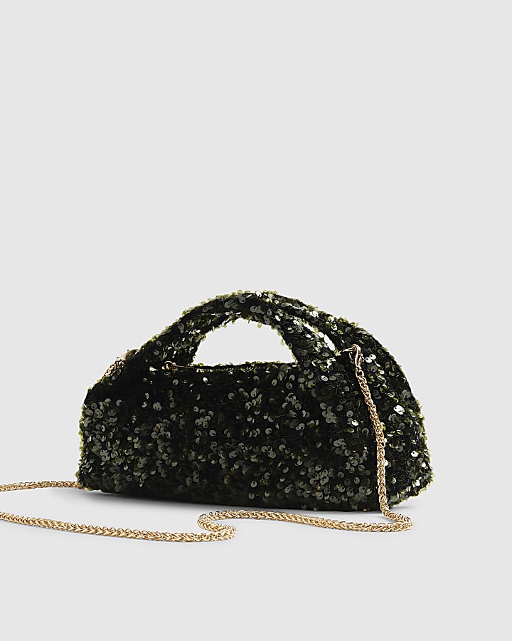 River Island Green Sequin Grab Clutch Bag
