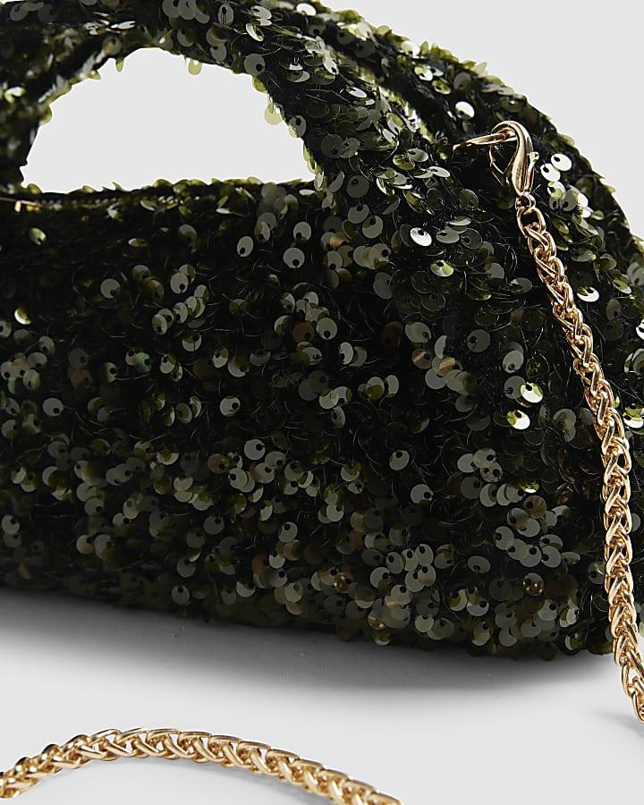 River Island Green Sequin Grab Clutch Bag