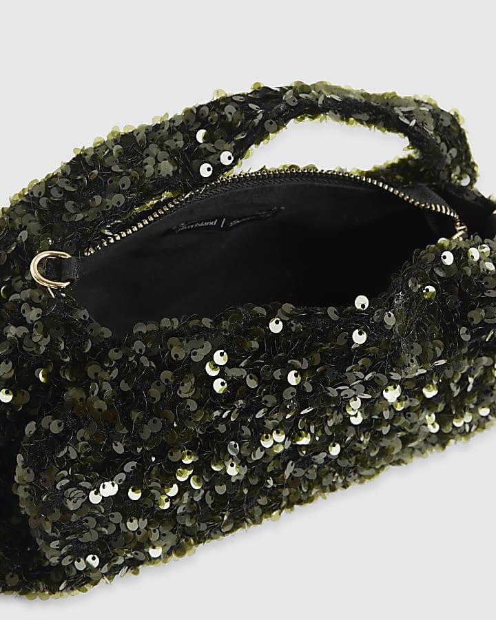 river island Green Sequin Grab Clutch bag
